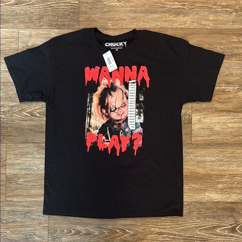 Chucky Wanna Play? Black T-Shirt from Spencer's Ripple Junction NWT Men's Large